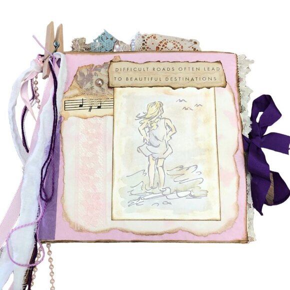 Hand Crafted Junk Journal Many Embellished Pages Approximately 5-1/2" x 5" - Picture 1 of 9